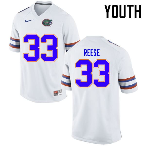 Youth NCAA Florida Gators David Reese #33 Stitched Authentic Nike White College Football Jersey CZQ2565WL